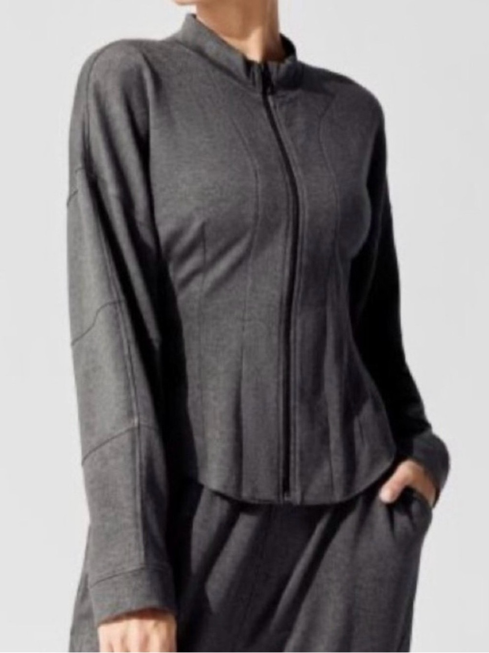 CARBON 38 Fleece Charcoal Gray Mock Neck Balloon Sleeve Zip Up Jacket Sz M